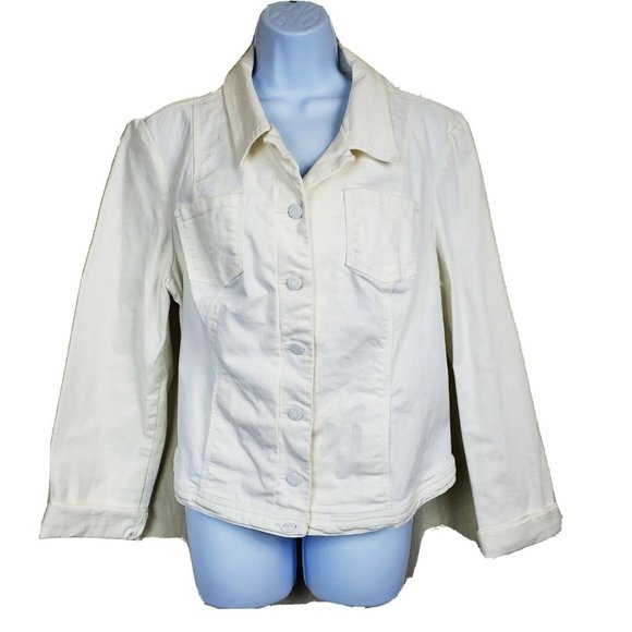Liz Claiborne Jackets & Blazers - Liz Claiborne Womens Pure White Denim Stretch Long Sleeved Jacket Size XL
